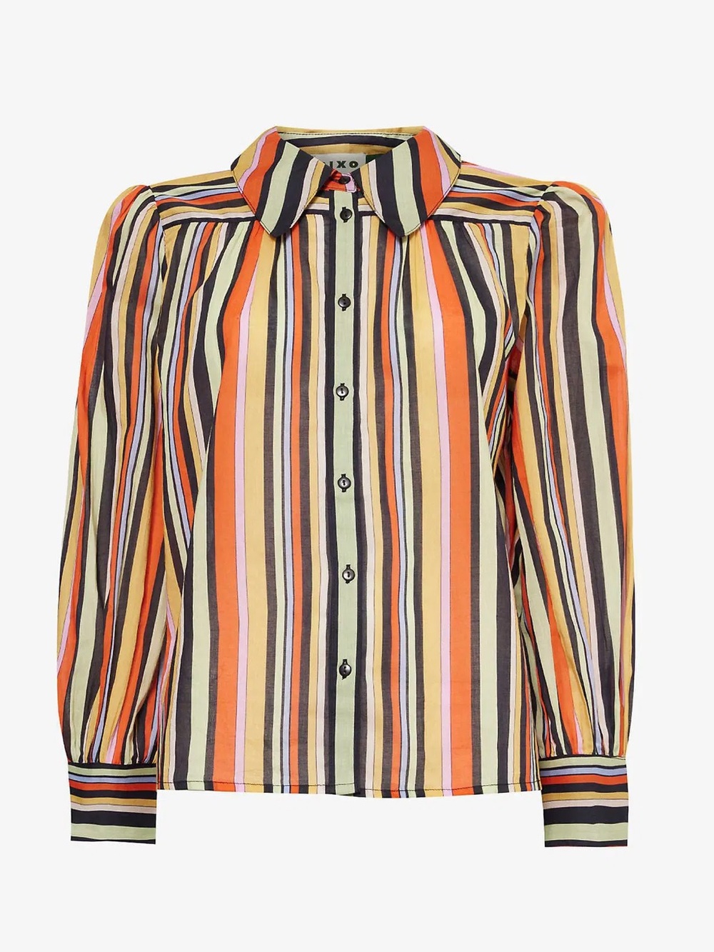 RIXO 100% Cotton Stripe Blake Blouse Button Down Long Sleeve Collar Colorful XL